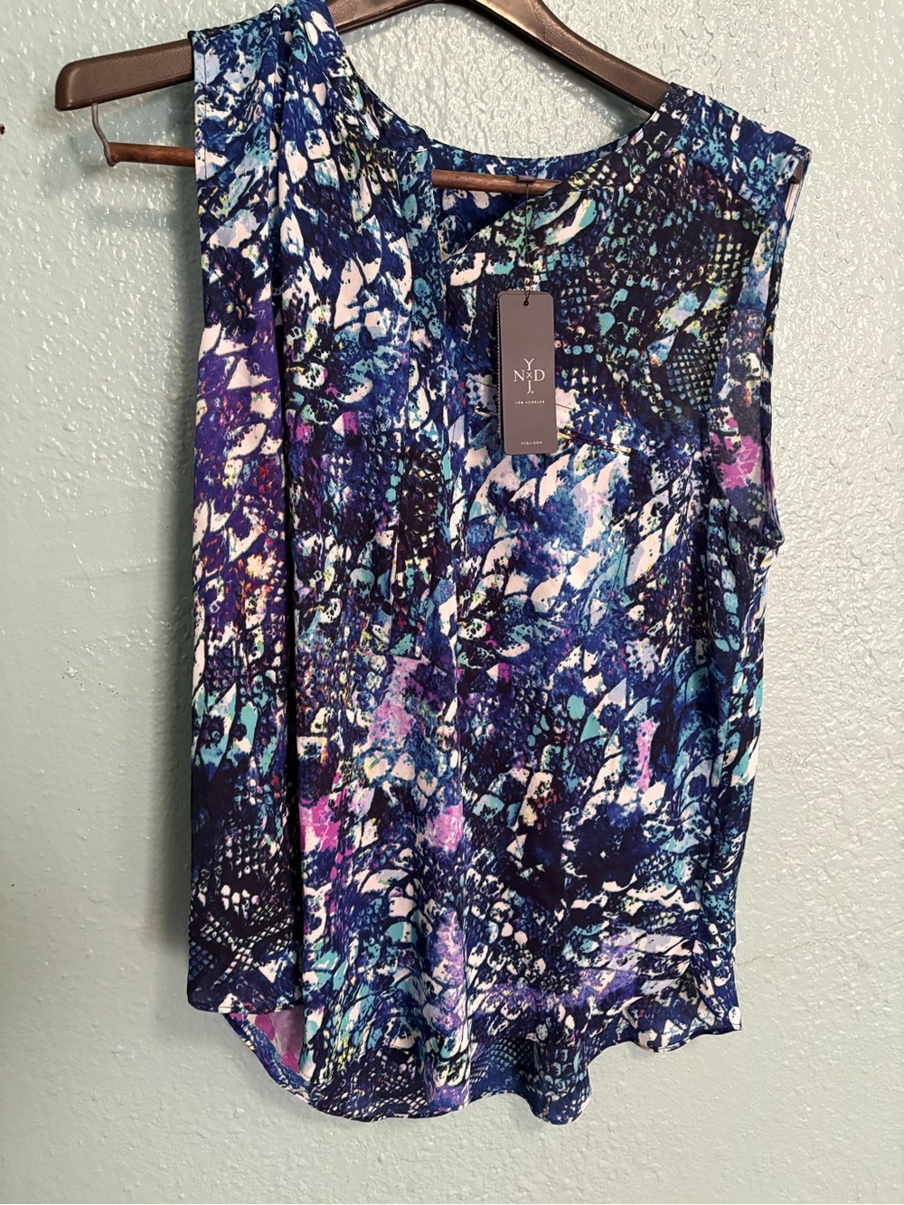 NYDJ Women's Sleeveless Abstract Print Tank in Navy, Purple, Teal
